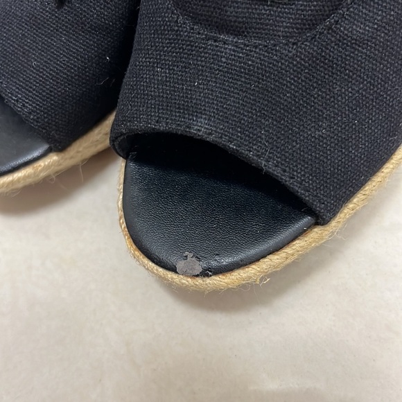 Canvas and Tweed Lace Up Open Toe Wedges | Size 7 Black - Picture 8 of 8